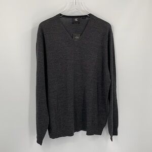 Calvin Klein v-neck wool sweater charcoal gray heather Merino men new X-Large XL